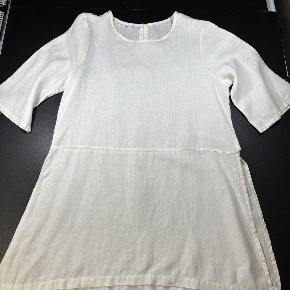 Bryn Walker Linen White Short Sleeve Tunic Slits On Sides Top Size XSmall Boho